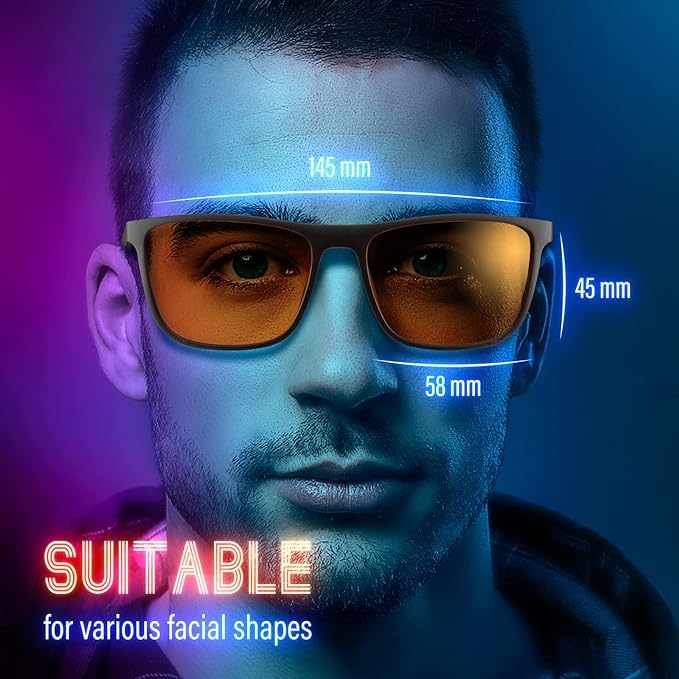 Bloomoak-99% Blue Green Light Blocking Glasses - Gaming Glasses - Anti Glare - Anti Fatigue -Suitable for Screens, Games, TVs 99% - Matte Black (Hard Case Included) Orange Lens - Night - BeesActive Australia