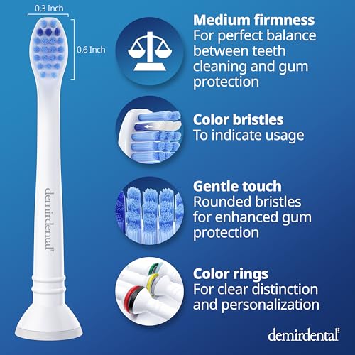 Toothbrush Heads mini Medium Compatible with Philips Sonicare Toothbrush Heads - Small Medium Replacement Heads - Daily Precision Brush Heads - White - Replaces HX6028-8 Pack