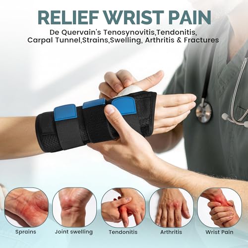 Medibot Blue Black Wrist Brace for Carpal Tunnel - Adjustable Spica Splint for Carpal Tunnel, Sprain, De Quervain's, Injuries, Wrist Pain, Tendonitis Pain Relief and Arthritis, M Size for Men & Women Medium Right Hand-Blue Black