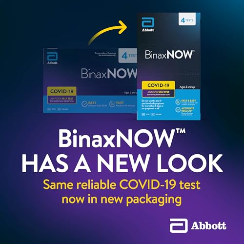 BinaxNOW COVID-19 Antigen Self Test, 1 Pack, 4 Tests Total, COVID Test With 15-Minute Results Without Sending to a Lab, Easy to Use at Home 4 Test Total