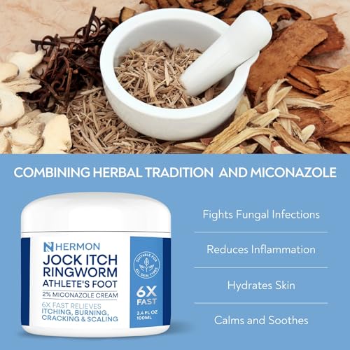Hermon Jock Itch Cream: Ringworm Treatment for Humans, Athlete's Foot Cream -Fast and Effective Symptom Relief of Itching, Burning and Redness -100ml 1 Pack Cream