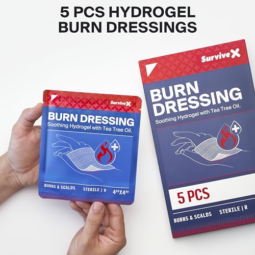 SurviveX Hydrogel Burn Dressings - First Aid Burn Care Pads, 5-Pack 5 PCS