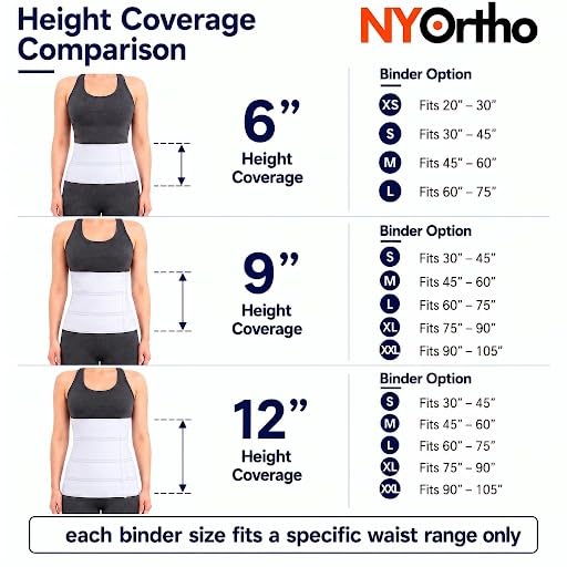 NYOrtho Abdominal Binder Lower Waist Support Belt - Compression Wrap for Men and Women MADE IN USA 3 Panel - 9" High 30-45 Inch (Pack of 1)