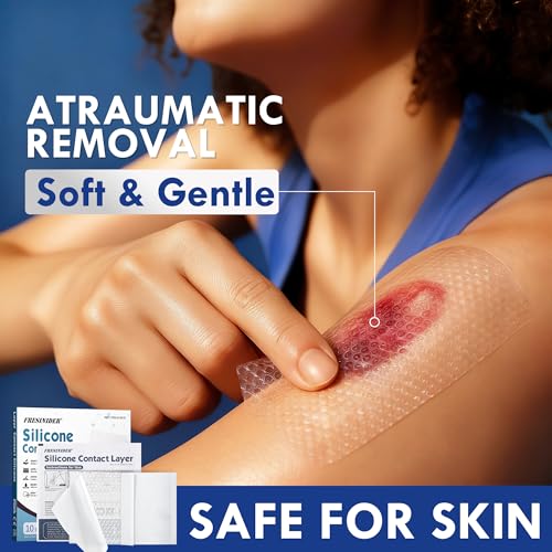 FRESINIDER Silicone Wound Contact Layer 4” x 3”, 10 Pack Non-Adherent Silicone Dressing for Gentle Removal, Protects Fragile & Sensitive Skin, Ideal for Surgical Wounds, Burns, Ulcers, Skin Tears