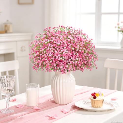 16Pcs Babys Breath Artificial Flowers, Baby Breath Flowers Artificial Bulk Pink 16 Pcs