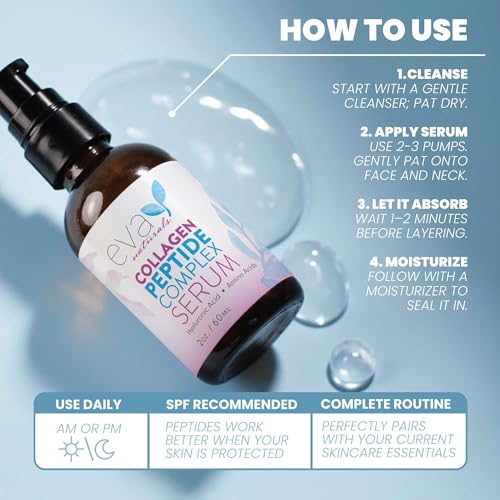 Eva Naturals Multi Peptide Face Serum, Firm, Hyaluronic Acid, 2 oz, 2 Pack Peptide Serum 2 Fl Oz (Pack of 2)
