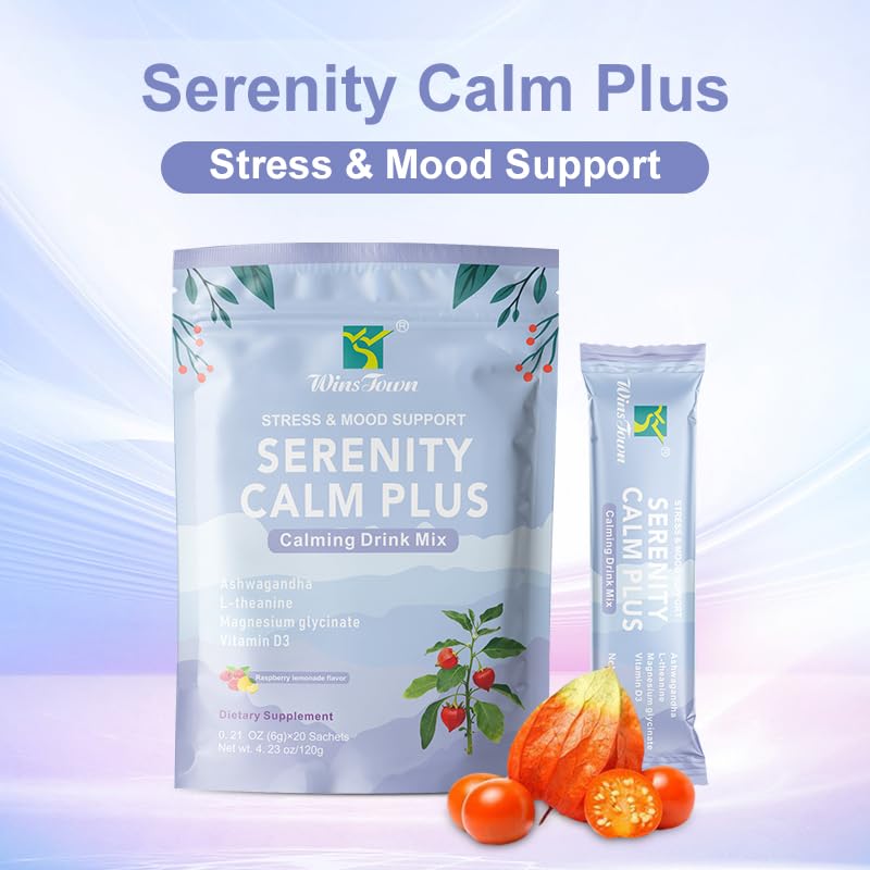 Calm Stress Support Drink Mix Powder, Raspberry Lemonade, 20 Sticks | Magnesium Glycinate, L-Theanine & Ashwagandha with Vitamin D3 for daily calm and relaxation support