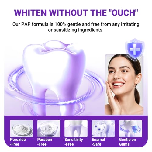 DrBioCare Pap Purple Teeth Whitening Strips for Sensitive Teeth – Peroxide Free, 20% Larger for Full Coverage, Non-Slip, Enamel Safe – Helps Remove Coffee & Wine Stains – 28 Strips (14 Treatments) 1 Count (Pack of 28)