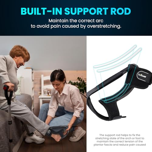 Welnove Plantar Fasciitis Night Splint, Foot stretcher for plantar fasciitis, Foot Brace for Plantar Fasciitis, Support Relief Foot Drop Achilles Tendonitis Day Night - Black, Medium Size