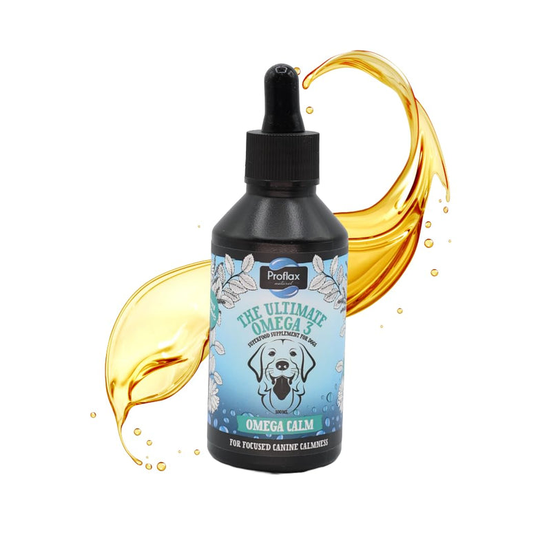 Proflax Natural Omega Calm Oil Supplement for Dogs, 100ml - Provides High Level of Calming Support for Anxious Dogs and Puppies - Great for Dogs who Bark Excessively, Chew or are Destructive Fish