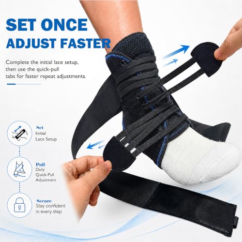 Ankle Brace, Figure 8 Lace Up Stabilizer with Side Support Pads Black X-Large