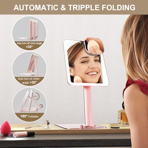 Mocado Travel Makeup Mirror with Light, Foldable Lighted Makeup Mirror Rose Gold 7.5"L x 5"W