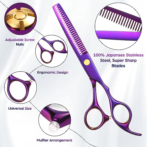 Wenshall Hair Cutting Scissors Professional 6.89 inch Barber Scissors Multifunctional Salon Thinning Scissors Straight Shears Tools for Mother Father Friends' Christmas Gift Purple