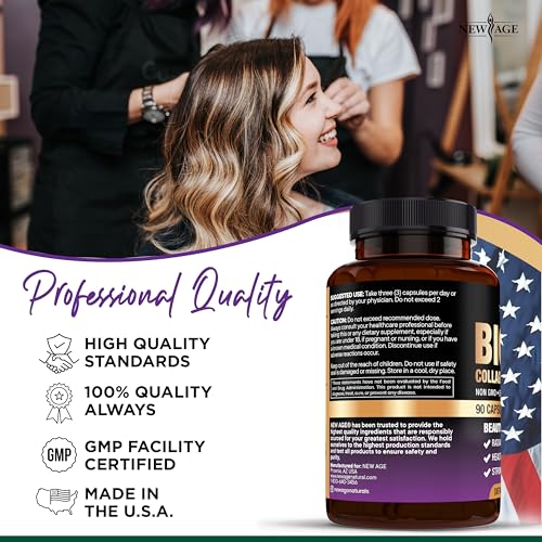 NEW AGE Biotin Collagen Keratin Hyaluronic Acid - 50,000mcg Hair Growth Vitamins for Men and Women, Nails, Hair, Skin Vitamins and DHT Blocker with Vitamin E Folic Acid Pumpkin Seed MSM- 180 Count 180 Capsules (Pack of 2)