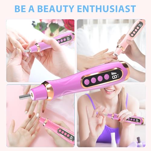 Professional Manicure Pedicure Kit Cordless Electric Nail File Set 6 Speed Cordless Nail Drill for Thick Nail Toenail Cuticle Hand Foot Care Nail Drill Tool(Rose) Rose