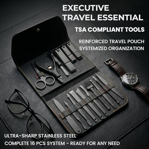 Earth & I Manicure Kit for Men: TSA Compliant Nail Clipper Grooming Set