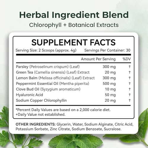 Anti-Bad Breath Herbal Gel Supplement - Body & Breath Odor Control from The Inside – Internal Deodorant, Natural Herbal Deodorant Gel with Parsley and Chlorophyll, Full Body Deodorizer (1) 1