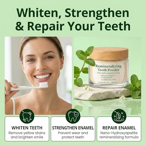 Oral Care Remineralizing Tooth Powder, Fluoride-Free Hydroxyapatite Whitening Tooth Powder Whitening for Enamel Support & Strong Teeth,Gently Cleans Oral Care&Fresh Breath (1) 1