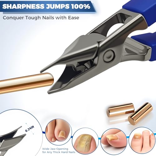 Wide Jaw Anti-Splash Eagle Beak Nail Clippers Set for Thick & Ingrown Toenails, Ultra Sharp Stainless Steel Nail Cutters with Cuticle Scissors & Nail File, Non-Slip Handle for Men, Women & Seniors