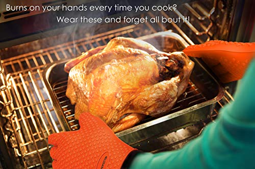 KITCHEN PERFECTION Smoker BBQ Grill Gloves -High Heat Resistant Oven Mitts Orange One Size Fits Most