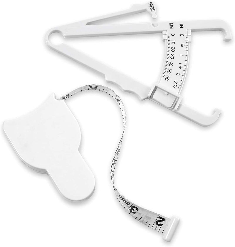 Body Fat Caliper and Measuring Tape for Body - Skinfold Calipers and Body Fat Tape Measure Tool for Accurately Measuring BMI Skin Fold Fitness and Weight-Loss, (White) - BeesActive Australia