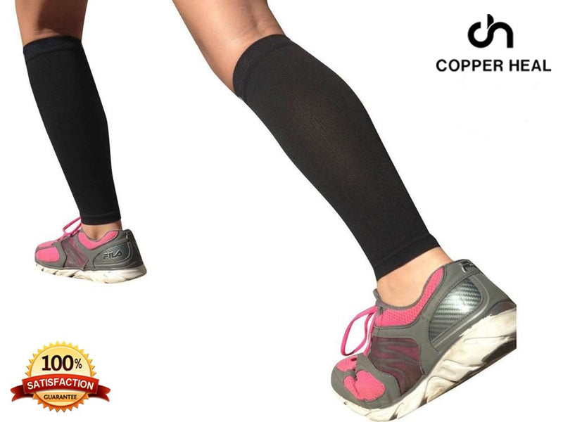 COPPER HEAL CALF Copper Compression SLEEVES (1 PAIR) For Exercise Sport Recovery - Calf Muscle Strains Shin Splints Leg Small (2 Count) - BeesActive Australia