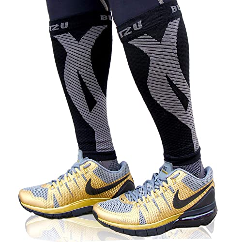 BLITZU 3 Pairs Calf Compression Sleeves for Women and Men Size L-XL, One Black, Pink, Purple Calf Sleeve, Leg Compression Sleeve for Calf Pain and Shin Splints. Footless Compression Socks.