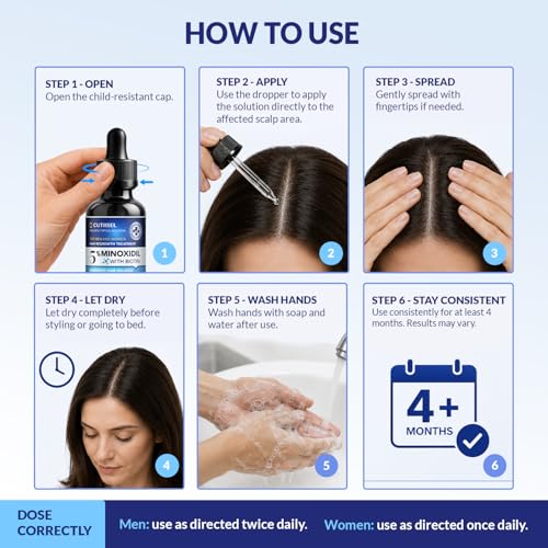 Minoxidil for Men and Women Extra Strength: Minoxidil 5% Topical Solution for Hair Regrowth Treatment for Hair Loss & Thinning Hair - Liquid Formula with Dropper Applicator