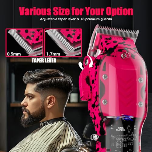 Professional Hair Clippers for Woman, Cordless Barber kit for Hair Cutting & Grooming, Hair Clippers Set for Barber Haircut with LED Display 8 Fade Taper Combs(Pink) Pink