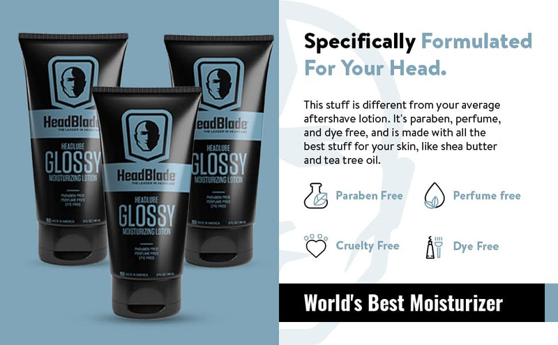 HeadBlade HeadLube Glossy Aftershave Moisturizer Lotion for Men - 5 oz (3 Pack) - Leaves Head Shiny and Grease-Free 5 Fl Oz (Pack of 3) - BeesActive Australia
