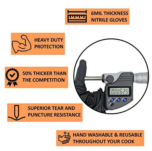 Black Disposable BBQ Grill Gloves Kit - 50 Heavy Duty Textured Grip and 2 Heat Resistant Reusable Liners Meat Pulling Large Full Palm & Finger Texture