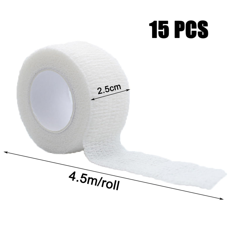 15 rolls 2.5 cm x 4.5 m self-adhesive bandage, self-adhesive bandage, adhesive bandage, self-adhesive bandage, elastic bandage, vet bandage, for hand, arm, foot, joint, finger (white) - BeesActive Australia