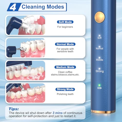 Tooth Polisher, Tooth Whitening Kit for Teeth Cleaning and Whitening, Rechargeable Teeth Polisher for People/Pets,Teeth Cleaning Kit with 5 Brush Heads,4 Speed Modes and LED Light, Waterproof(Blue) Blue
