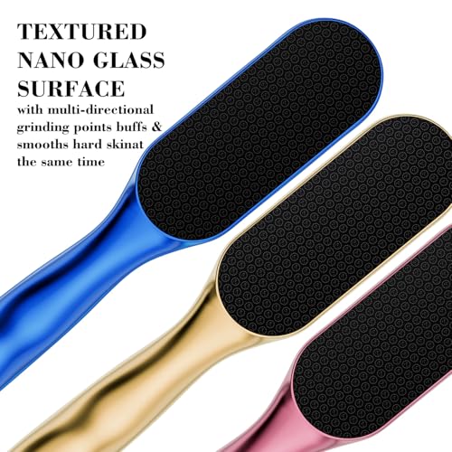 Nano Glass Foot File, Foot Callus Remover & Foot Scrubber for Smooth Feet, Professional Pedicure Tool (Heel Socks & Cracked Heel Stick Included), Blue