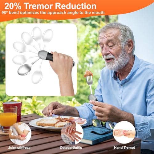 Weighted Utensils for Tremors & Parkinson's, Adaptive Eating Aids (Black) Black