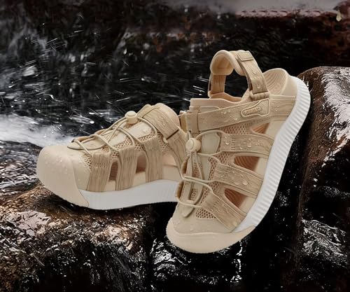 KuaiLu Orthopedic Closed Toe Sandals For Womens Athletic Outdoor Walking 9 Beige White(choose One Size Larger)