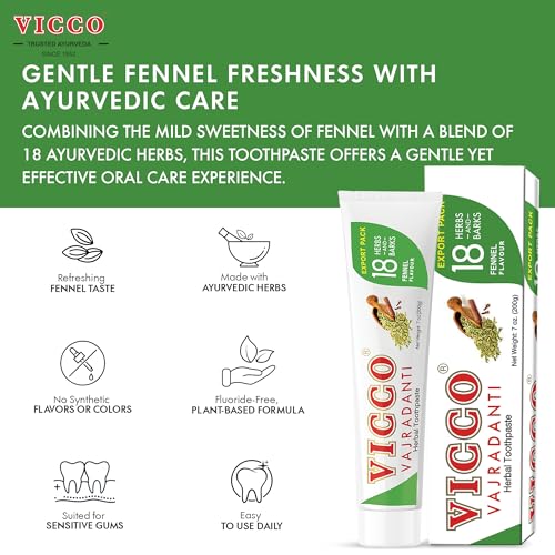 Vicco Vajradanti Fennel Ayurvedic Herbal Toothpaste - 70 Year Legacy of Ayurveda, with 18 Ayurvedic Herbs & Barks, Fluoride-Free - 7 oz (3 Pack)