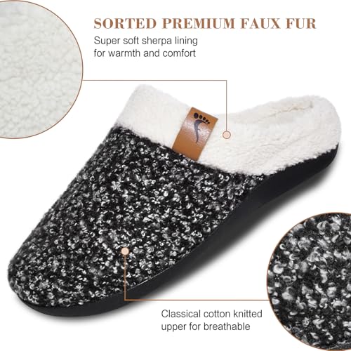 ERGOfoot Orthopedic Slippers with Arch Support for Women Men 8 Women/7 Men Black