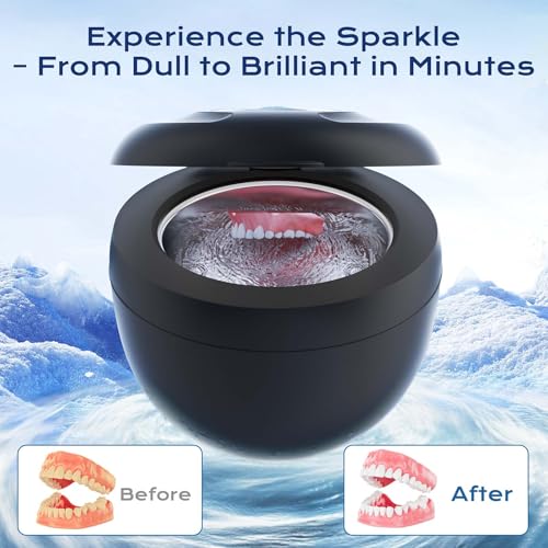Ultrasonic Retainer Cleaner(2026 Upgraded), 45kHz Cleaning Machine for Dentures, Mouth Guards, Braces, Toothbrush & Jewelry, 200ML Denture Cleaner with 4 Modes for Dental Care Dark Black
