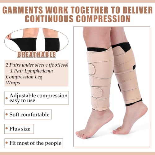 3 Pairs Lymphedema Compression Leg Wraps 20-50 MmHg, Black-nude Black-complexion Leg Wrap