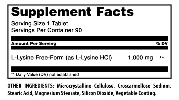 Amazing Formulas L-Lysine 1000mg Amino Acid Tablets Supplement | Non-GMO | Gluten Free | Made in USA (90 Count) 90 Count
