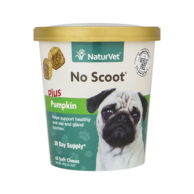 NaturVet No Scoot Anal Gland Support Chews for Dogs, Active Ingredients Helps Support Normal Bowel Function, Fibre Supplement With Pumpkin Powder, 60 Soft Chews, 180g - No Wheat Added (60 Chews)