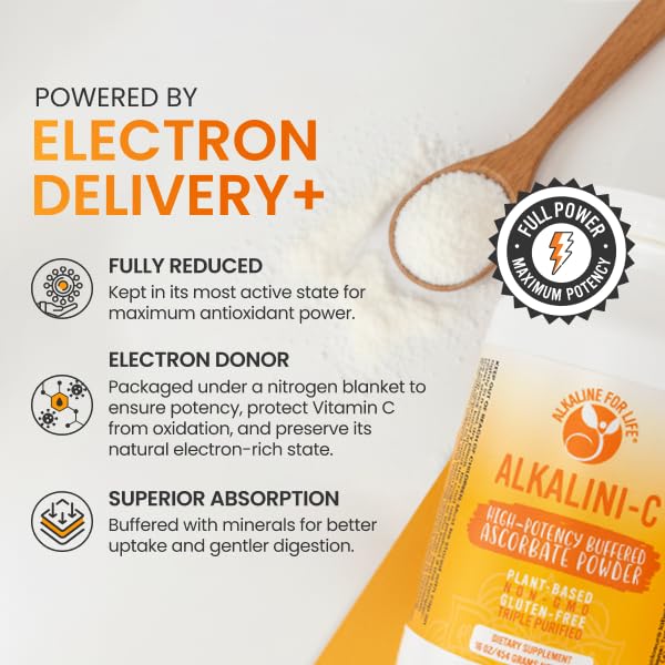 Alkaline for Life Buffered Vitamin C Powder, Corn-Free, L-Ascorbate | 1,584 Mg L-Ascorbate Per Half-Teaspoon; With Potassium, Calcium, Magnesium, Zinc; Non-Acidic, Gentle; Vegan 16 Ounce (Pack of 1)