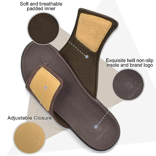KuaiLu Mens Athletic Slides Wide Adjustable Arch Support Sport Sandals 11.5 Dark Brown