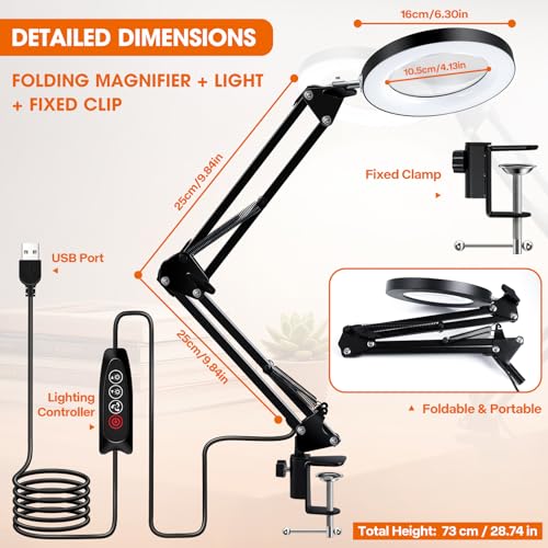 LXIANGN Hands Free 10X Magnifying Glass with Light and Clamp