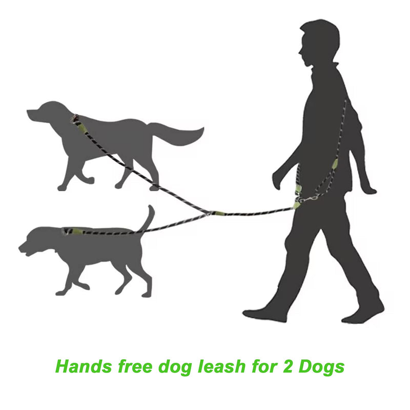 Hands Free Dog Leash 2 Dogs 7.5ft Rope Crossbody Dog Leash for Two Dogs Reflective for Large Medium Small Dogs Walking, Jogging and Running Black two leashes - BeesActive Australia