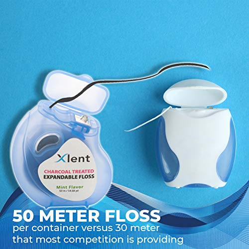 XLENT Expandable Charcoal Dental Floss, Refillable, Mint, 50m, 4-Pack 164.04 Foot (Pack of 4)