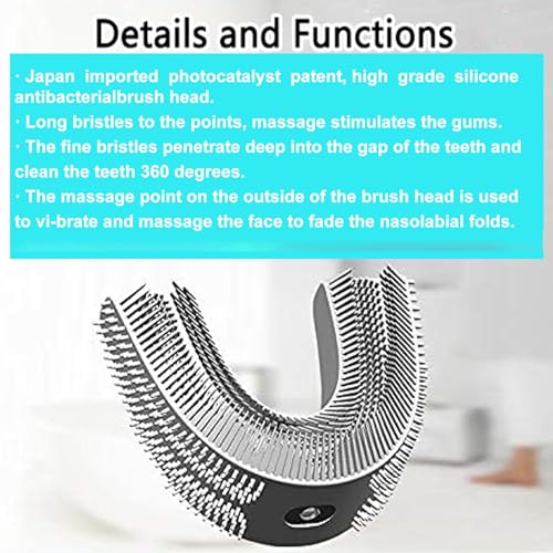 U-Shaped Ultrasonic Toothbrush with 2 Replacement Head for Teeth Whitening, Automatic Electric Toothbrush for Adults 360-degree Cleaning