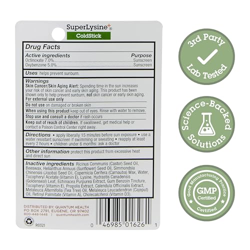Quantum Health SuperLysine+ Lip Sunscreen SPF 21 Clear Balm, 0.17 oz 1 Count (Pack of 1)