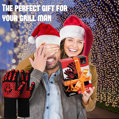 BBQ Grill & Oven Gloves 1472°F Heat Resistant | Storage Case & Gift Box Red